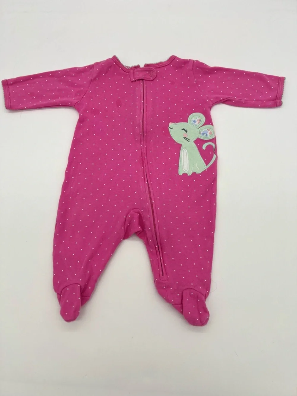 Carters Baby Girl Pink Polka Dot Long Sleeve One Piece Footie Mouse 3 Months